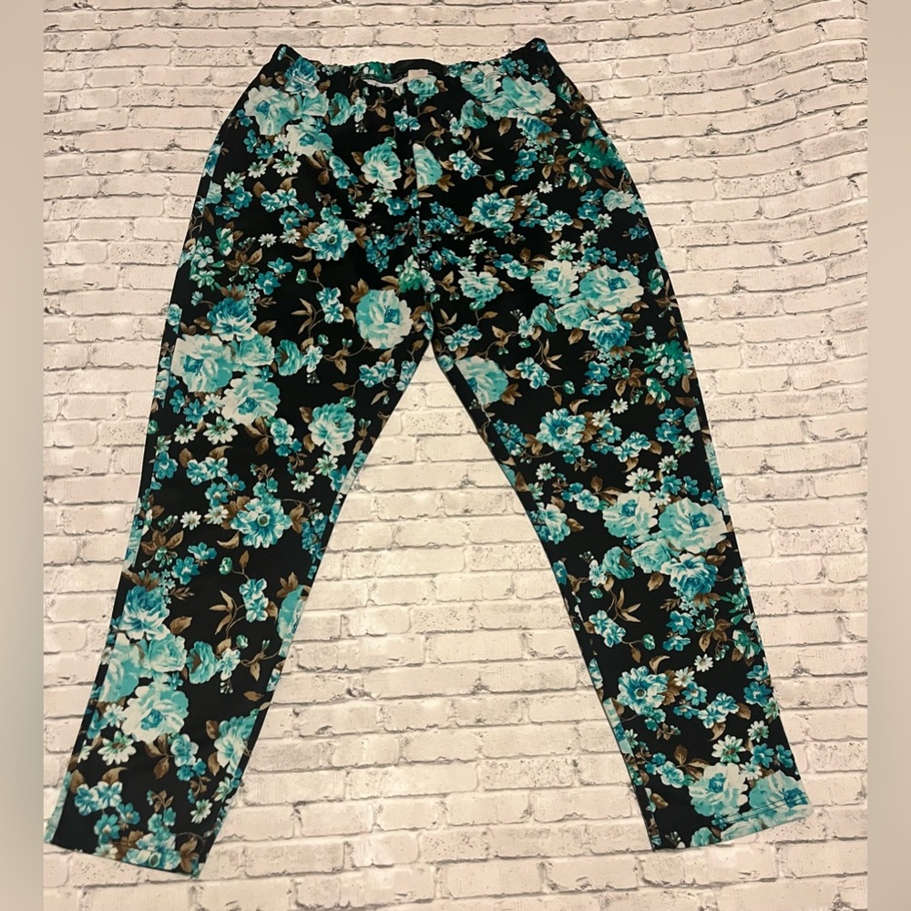 Like An Angel Floral Print Pants in Black and Teal Size 2X
